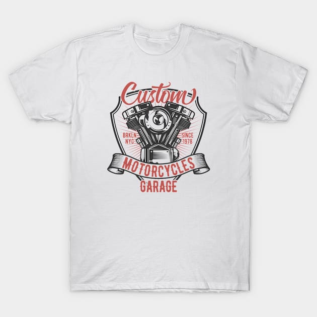 Custom motorcycle garage T-Shirt by Design by Nara